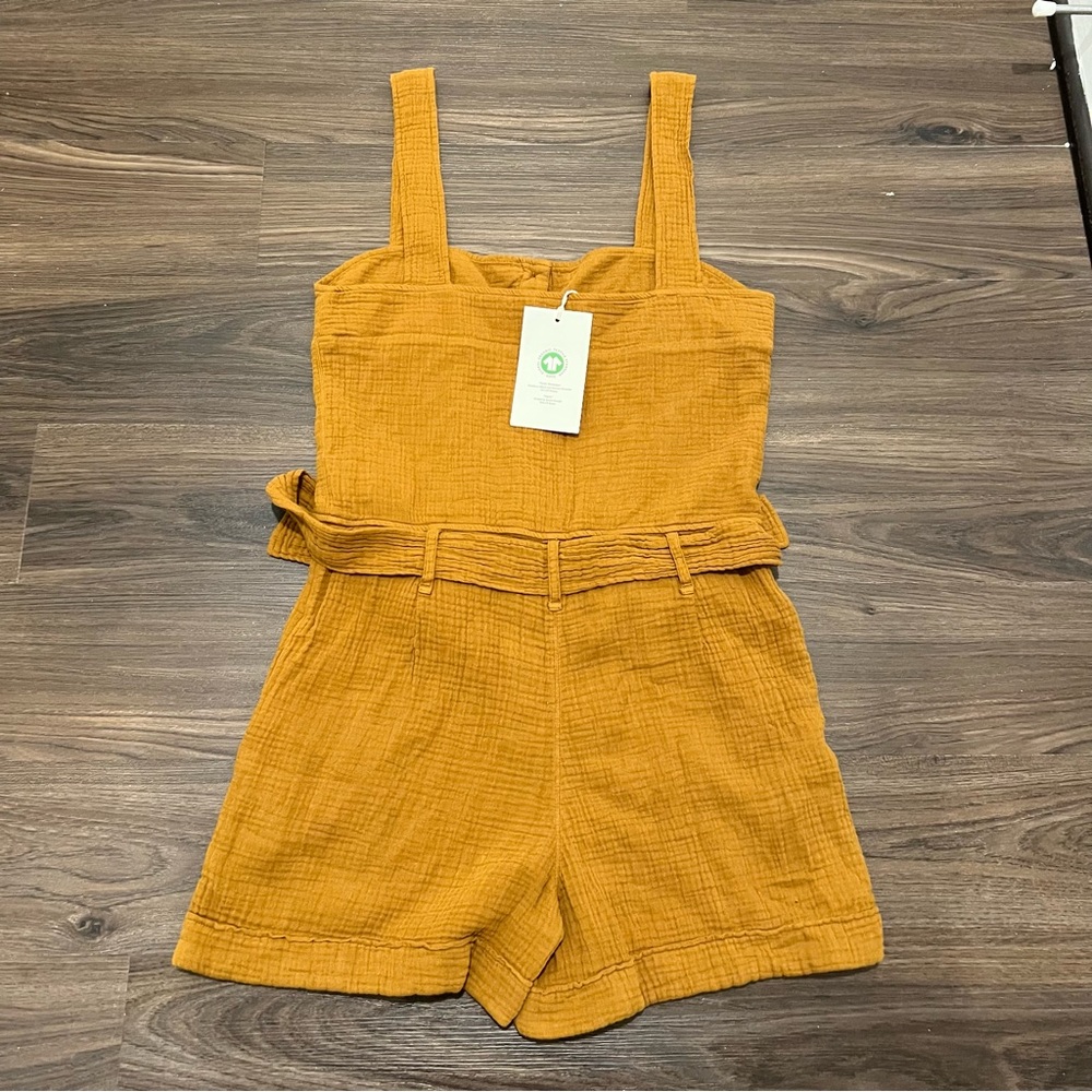 Sezane Mustard Button-Front Belted Romper - Picture 6 of 11